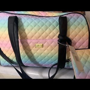 Betsy Johnson pastel rainbow weekender carry on